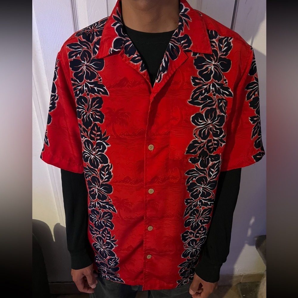 Red Hawaiian Shirt with Floral Design